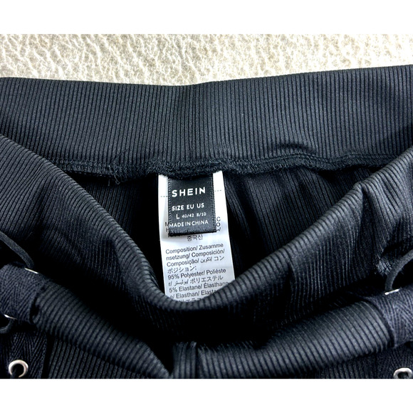 Shein Black Lace Up Leggings Sz Large Stretch Ribbed Adjustable Cutout New - Picture 6 of 7